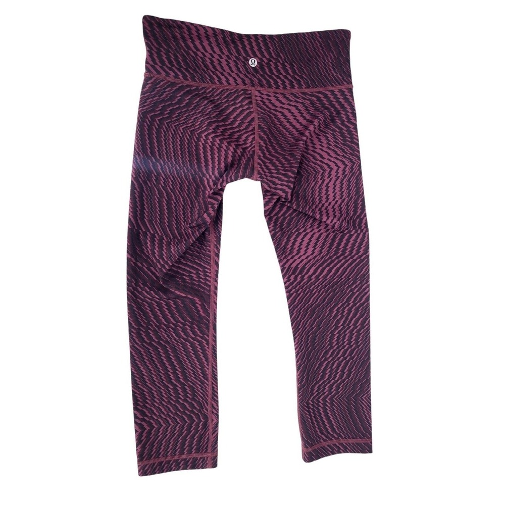 Lululemon Wunder Under Crop Leggings 6 Red Grape Print Hi Rise Luon Pocket - Picture 3 of 6